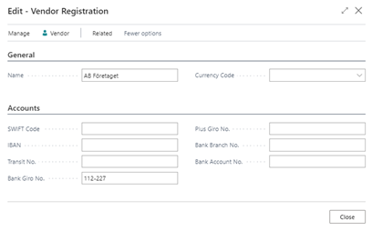 Enter a vendor on a document screenshot