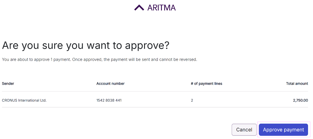 Aritma approval page