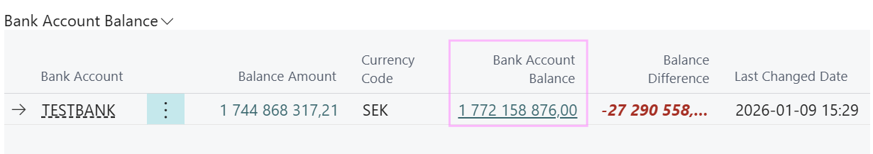 Bank Account Balance field