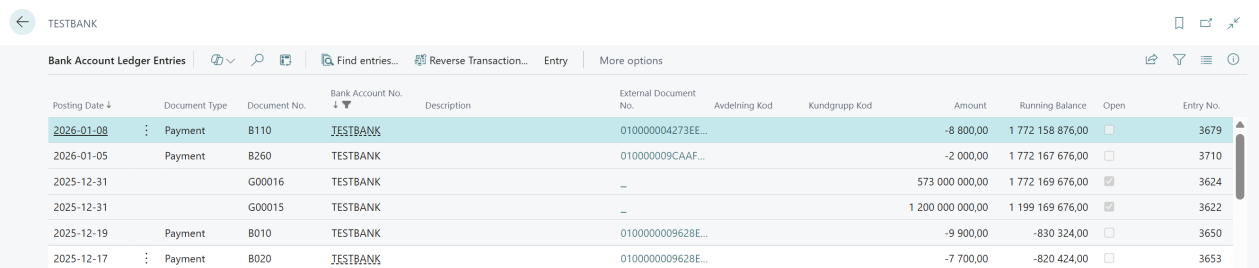 Bank Account Ledger Entries