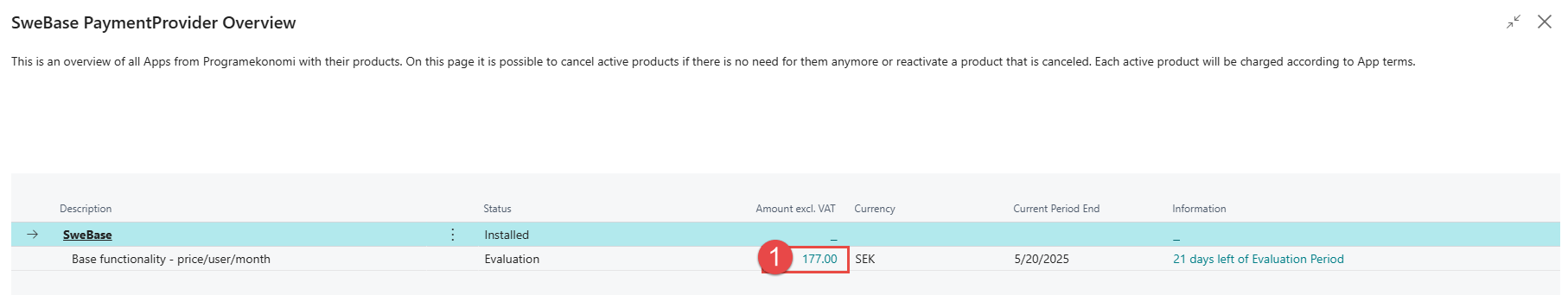 Register payment information screenshot