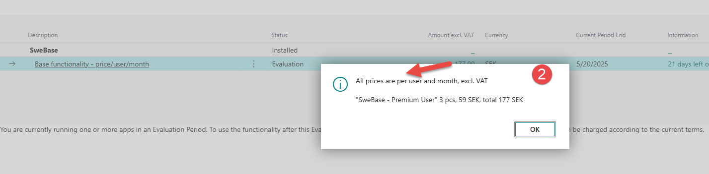 Register payment information screenshot
