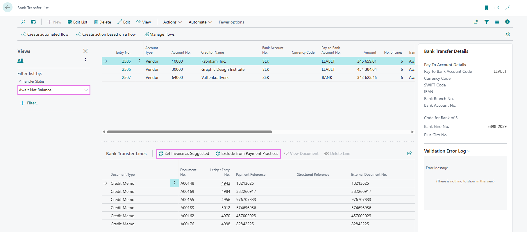 Await Net Balance with Set Invoice as Suggested and Exclude from Payment Practices