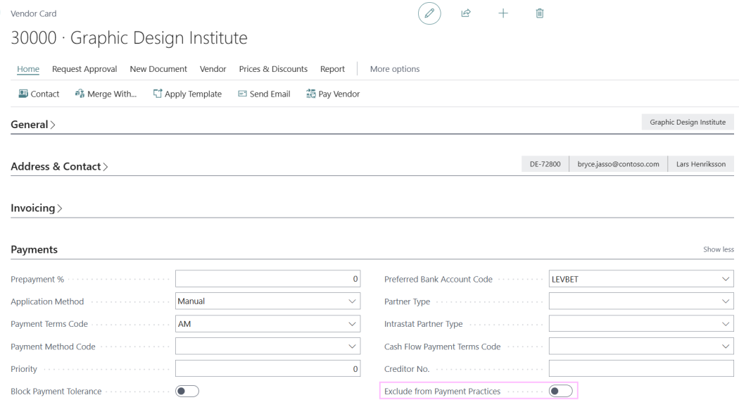 Exclude from Pmt. Practices on the Vendor Card