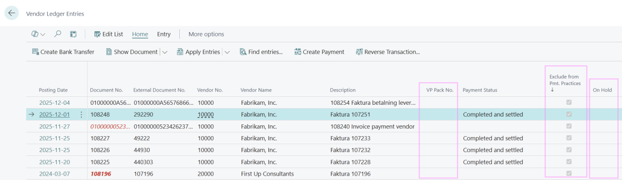 Exclude from Pmt. Practices on the Vendor Ledger Entry