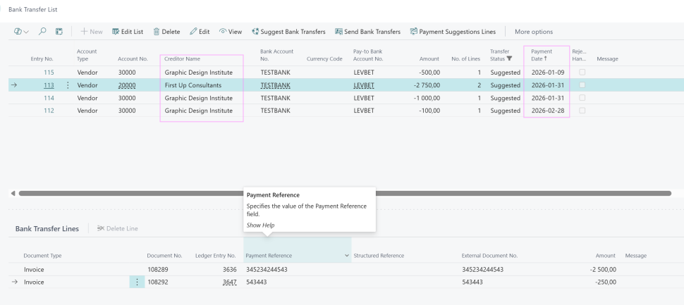 Payments grouped by vendor and payment date