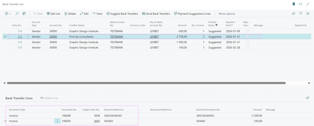 Payment proposal batches and lines