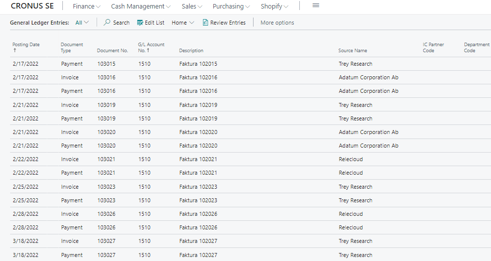 Source on the General Ledger Entries screenshot