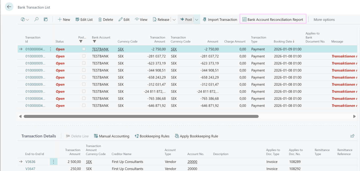 Bank Account Reconciliation Report action
