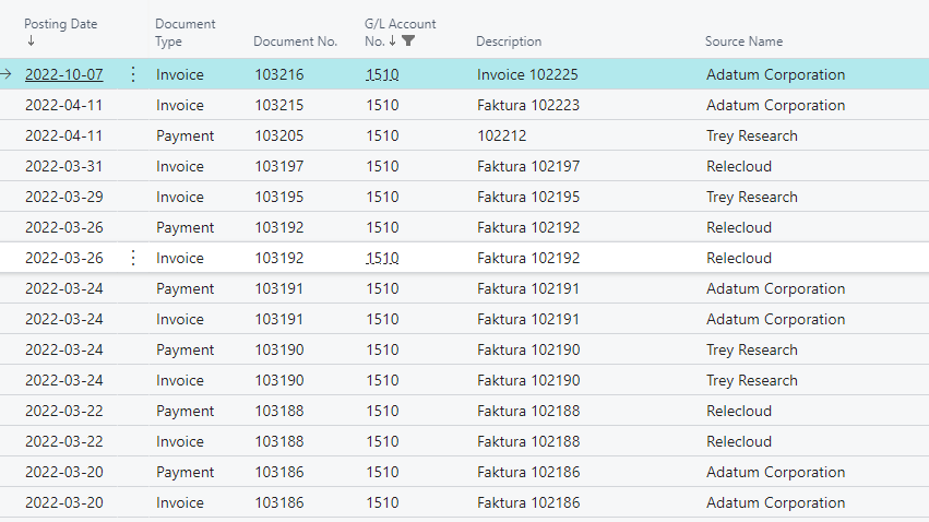 Source on the General Ledger Entries screenshot