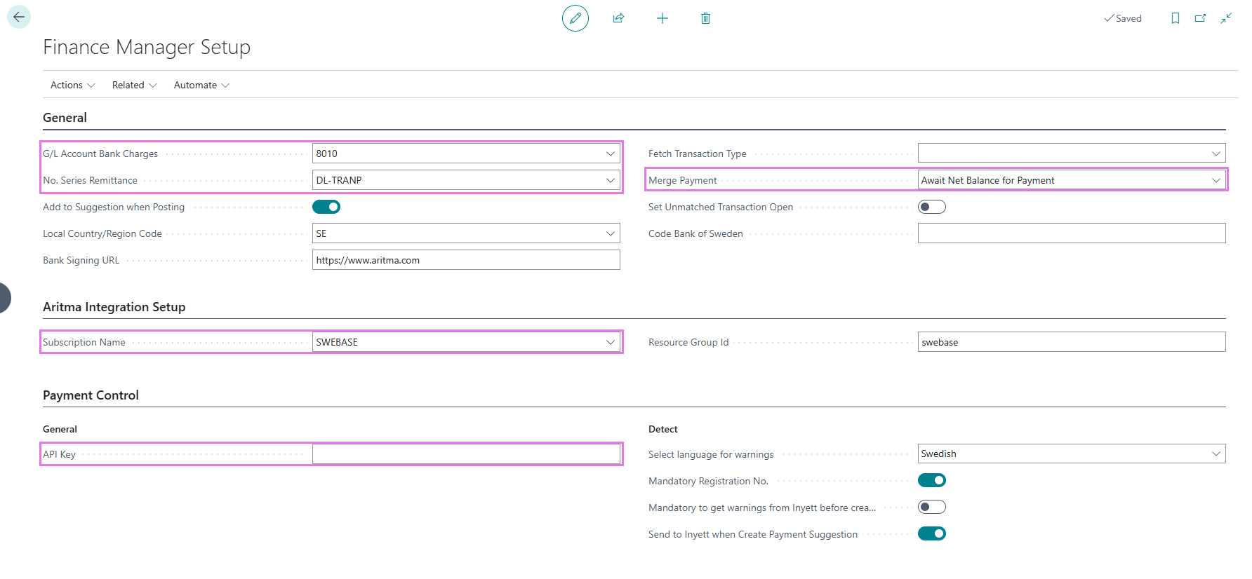 Finance Manager Setup