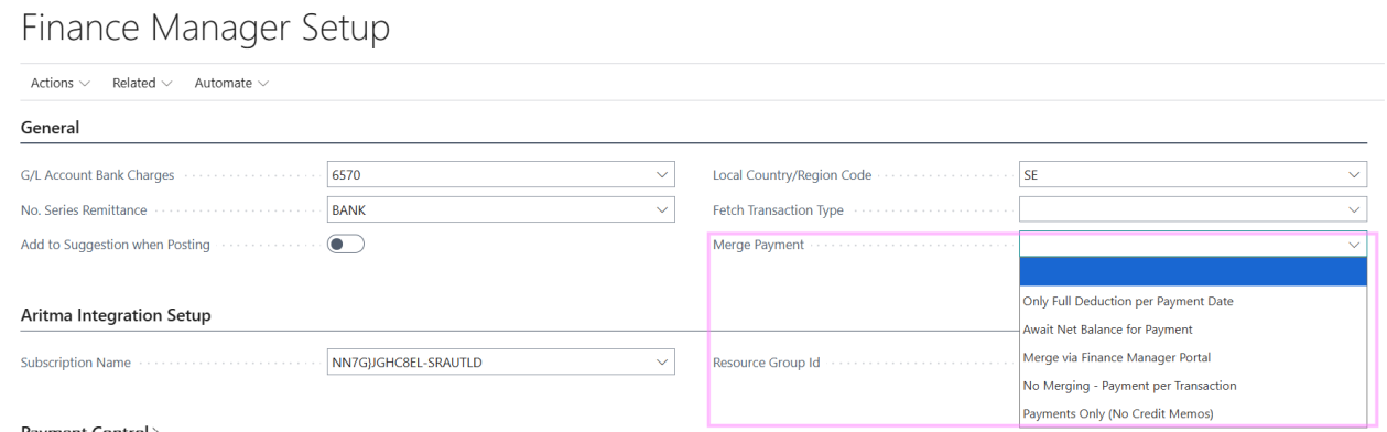 Merge Payment Option on Finance Manager Setup