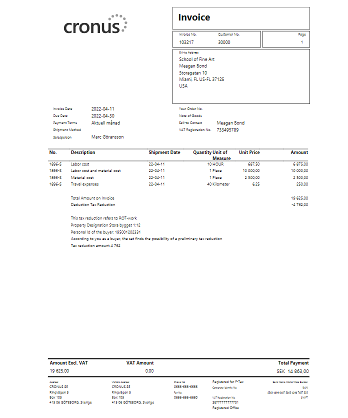 Print invoice screenshot