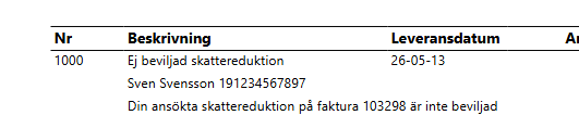 No reduction granted with replacement invoice screenshot