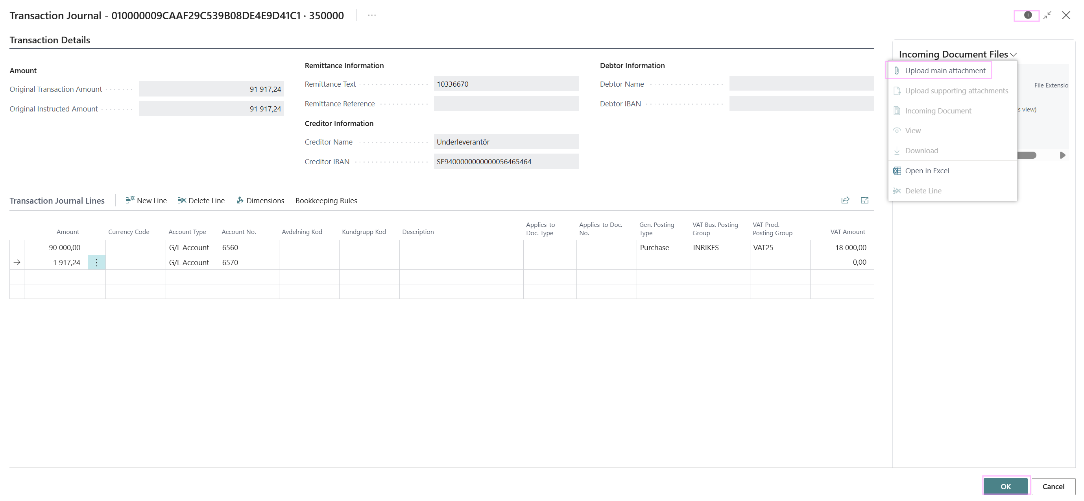 Attach documents in the information pane